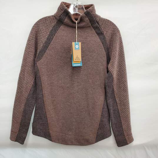 NWT Prana WM's Brandie Weathered Wool Brown Fleece Snap Button Pullover Sweater Size XS image number 1