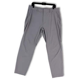 Mens Gray Flat Front Slash Pocket Straight Leg Dress Pants Size 34X32