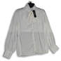 NWT Womens White Long Sleeve Tie Neck Button Front Blouse Top Size L image number 1