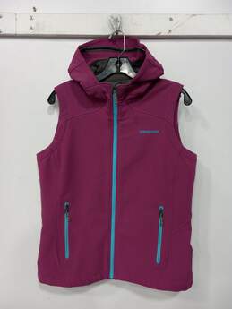 PATAGONIA PINK/PURPLE, BLUE, AND GRAY FLEECE LINED VEST WOMEN'S SIZE M