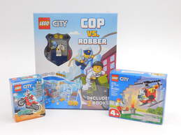City Cop Vs. Robber Activity Book + Factory Sealed Sets 60332: Stunt Bike & 60318: Fire Helicopter
