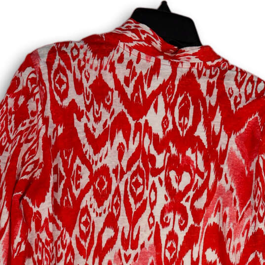 Womens Red White Ikat Print Long Sleeve Stretch Open Front Cardigan Size 1 image number 4