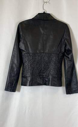 BCBGMAXAZRIA Womens Black Leather Long Sleeve Embroidered Blazer Jacket Size 2 alternative image