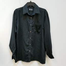 Mens Black Long Sleeve Collared Chest Pocket Button-Up Shirt Size 44