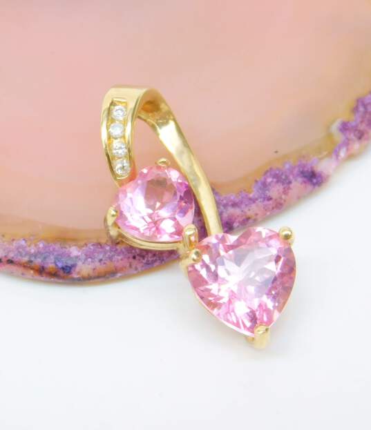 10k Yellow Gold Heart Cut Pink Sapphire & Diamond Accent Pendant Necklace 2.7g image number 3