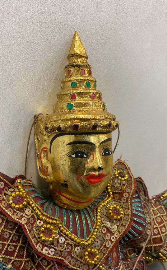 Lot of 2 Vintage Thai Marionette and Hanging Mask Wall Art Sculpture image number 6