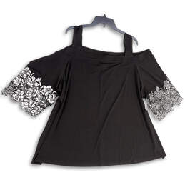 Womens Black Floral Lace Cold Shoulder Wide Strap Blouse Top Size 3X 26/28W