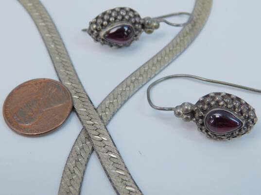 Artisan Sudha Garnet Earrings & Herringbone Chain Necklace 37.7g image number 4