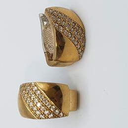 Sterling Silver Brass Crystal Huggie Post Earrings 10.3g