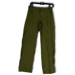Womens Green Flat Front Drawstring Pockets Straight Leg Sweatpants Size 2