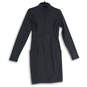 Womens Black Long Sleeve Mock Neck Front Zip Sheath Dress Size Small image number 1