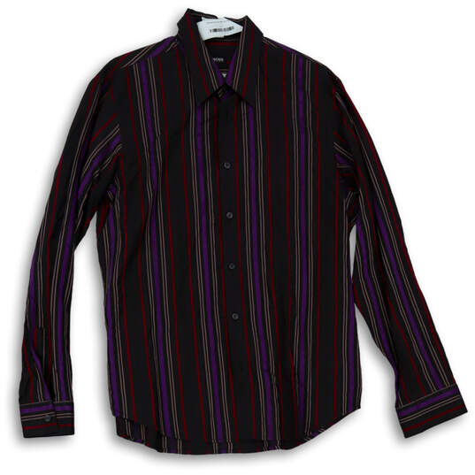 Mens Multicolor Striped Long Sleeve Pointed Collar Button-Up Shirt Size L image number 1
