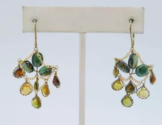 14K Yellow Gold Colorful Rhinestone Drop Earrings 5.5g image number 1