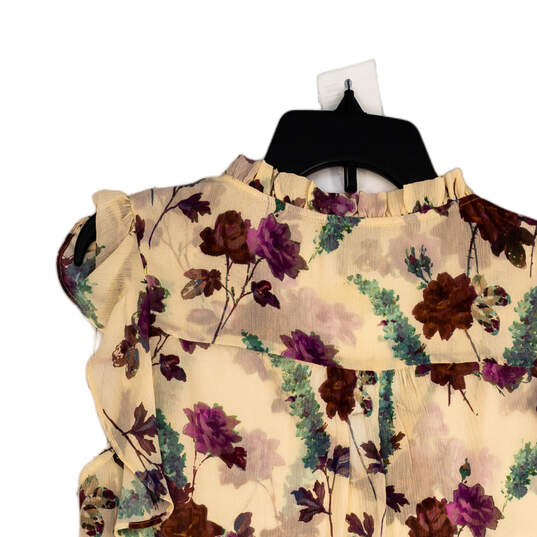 NWT Womens Cream Purple Floral Ruffle Sleeve V-Neck Blouse Top Size Small image number 4