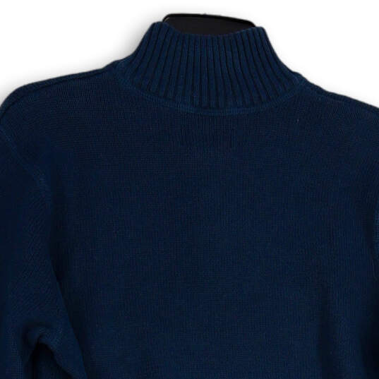 Mens Blue Knitted Long Sleeve Mock Neck 1/4 Zip Pullover Sweater Size M image number 4