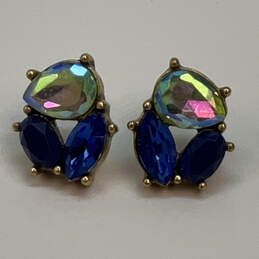 Designer J. Crew Gold-Tone Crystal Cut Stone Fashionable Stud Earrings