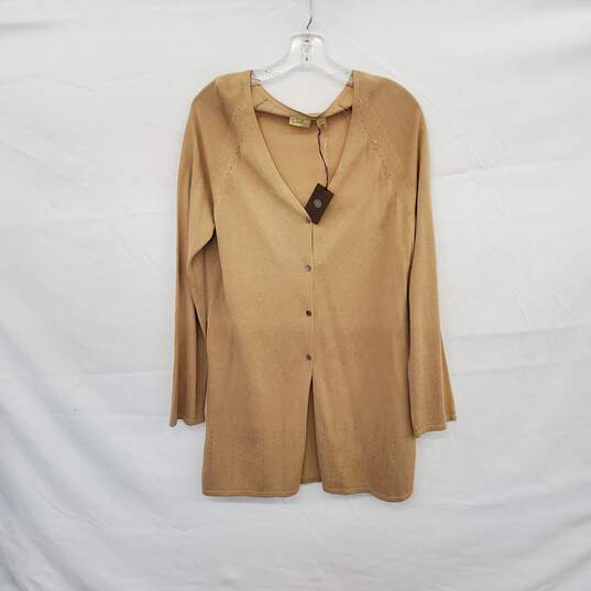 Caslon Tan Cotton Blend Knit Belted Cardigan WM Size L NWT image number 1
