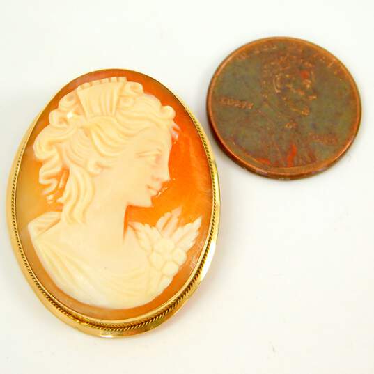 Vintage 14k Yellow Gold Cameo Shell Pendant Brooch 4.9g image number 8