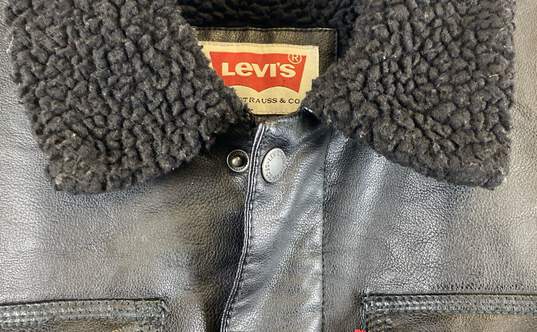 Levi's Men Black Faux Leather Jacket/ Sherpa Lining- L image number 6