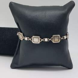 Sterling Silver FW Pearl Square Design Link 8" Bracelet 15.1g