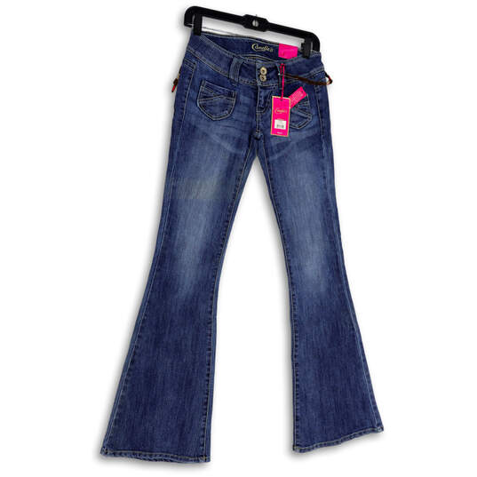 NWT Womens Blue Medium Wash Pockets Denim Stretch Flared Leg Jeans Size 0 image number 1