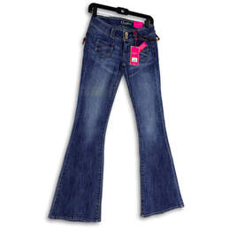 NWT Womens Blue Medium Wash Pockets Denim Stretch Flared Leg Jeans Size 0