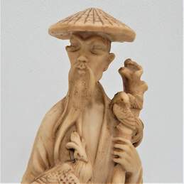 Vintage Resin Statue Asian Man w/ Birds alternative image