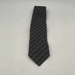 Mens Gray Argyle Diamond Silk Four-In-Hand Adjustable Designer Neck Tie