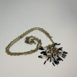 Designer J. Crew Gold-Tone Chain White Black Beaded Tassel Pendant Necklace alternative image