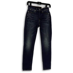 Womens Blue Denim Beaded Dark Wash Stretch Pockets Skinny Jeans Size 2/26A