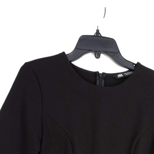 Womens Black Long Sleeve Round Neck Back Zip Sheath Dress Size Medium image number 3