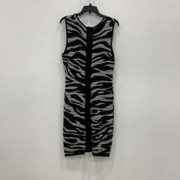 NWT Womens Black White Animal Print Sleeveless Back Zip Bodycon Dress Sz M alternative image