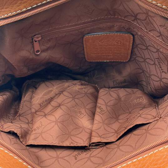 Fossil Womens Brown Leather Inner Zipper Pocket Double Handle Shoulder Bag image number 6