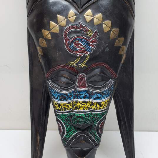 African Wood Beaded Ghana Handmade Mask image number 2