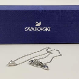 Designer Swarovski Silver-Tone Dual Short Triangle Charm Necklace w/ Box