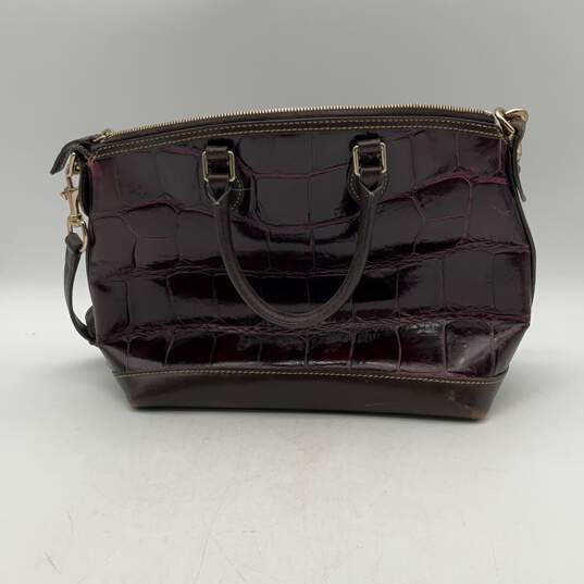 Dooney & Bourke Womens Dillen Purple Brown Leather Embossed Satchel Bag Purse image number 2
