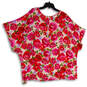 NWT Womens Multicolor Floral V-Neck Short Sleeve Side Slit Blouse Top Sz 2X image number 2