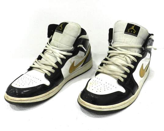 Jordan 1 Mid Patent Black White Gold Men's Shoes Size 11 image number 1