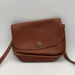 Vintage Coach Womens Brown Leather Turn Lock Crossbody Bag Purse w/COA
