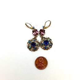 Designer Betsey Johnson Carved Flower Medallion & Crystal Gem Drop Earrings alternative image