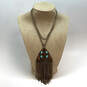Designer Lucky Brand Gold-Tone Crystal Cut Stone Tassel Pendant Necklace image number 1