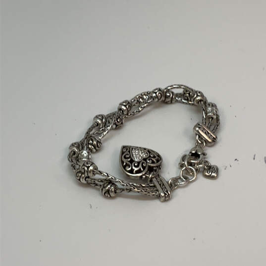 Designer Brighton Silver-Tone Triple Strand Chain Heart Charm Bracelet image number 1