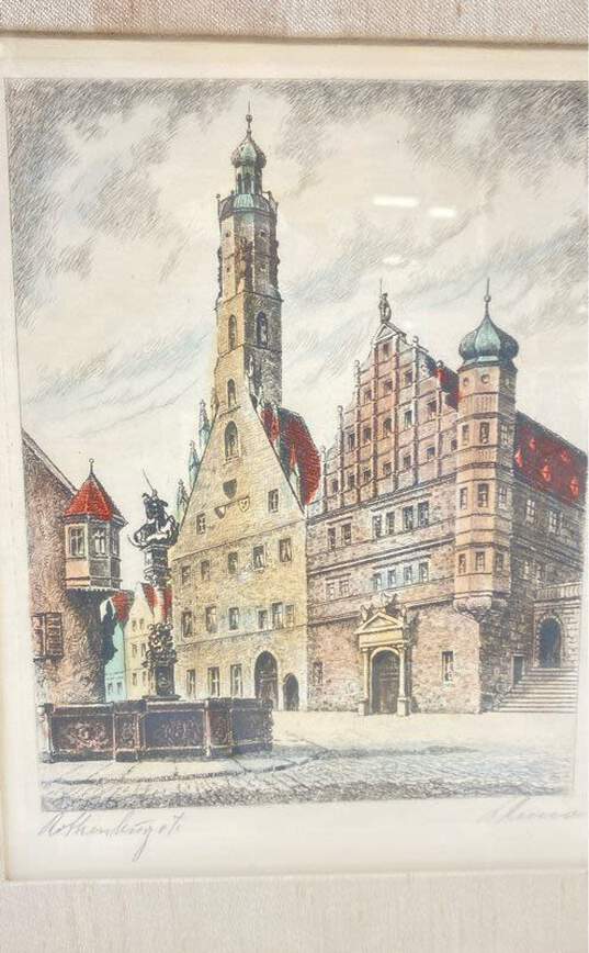 Color Etching Rothenberg O.T. Germany Signed Architectural Vintage Etching image number 5