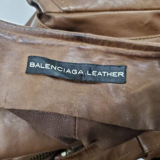 Balenciaga Brown Leather Side Zip Lambskin Biker Jacket Women's Size 42 - AUTHENTICATED image number 4