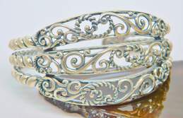Carolyn Pollack Relios 925 Sterling Silver Scrolled Cut Out Cuff Bracelet 35.7g