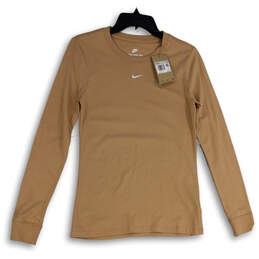 NWT Womens Tan Crew Neck Long Sleeve Activewear Pullover T-Shirt Size XS