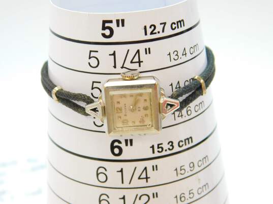 Ladies VTG Bulova 18K White Gold Case 23 Jewels Black Corded Wrist Watch 9.6g image number 1