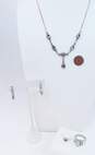 Artisan 925 Sterling Silver Star Hoop Earrings Amethyst Pendant Necklace & Blue Topaz & Labradorite Rings 30.6g image number 6