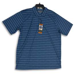 NWT Pebble Beach Mens Blue Striped Spread Collar Short Sleeve Polo Shirt Sz XXL
