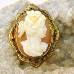 Vintage 10k Yellow Gold Carved Shell Lady Cameo Brooch Pin 5.1g